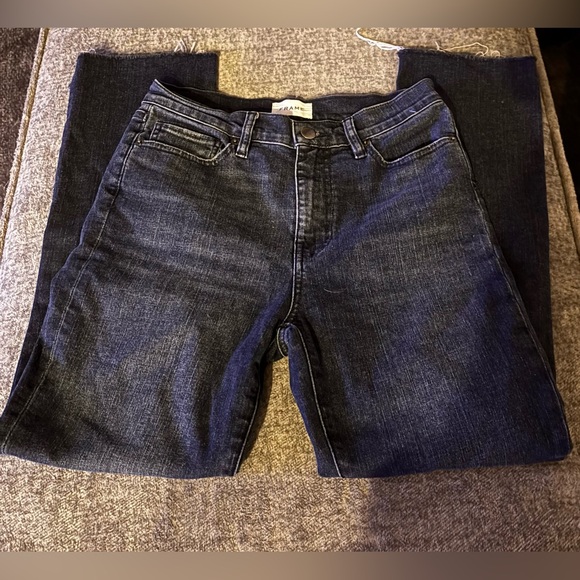 FRAME Le Original Straight Raw Hem High‎ Rise Jeans – Dark Indigo Wash – Size 26 - Picture 3 of 6